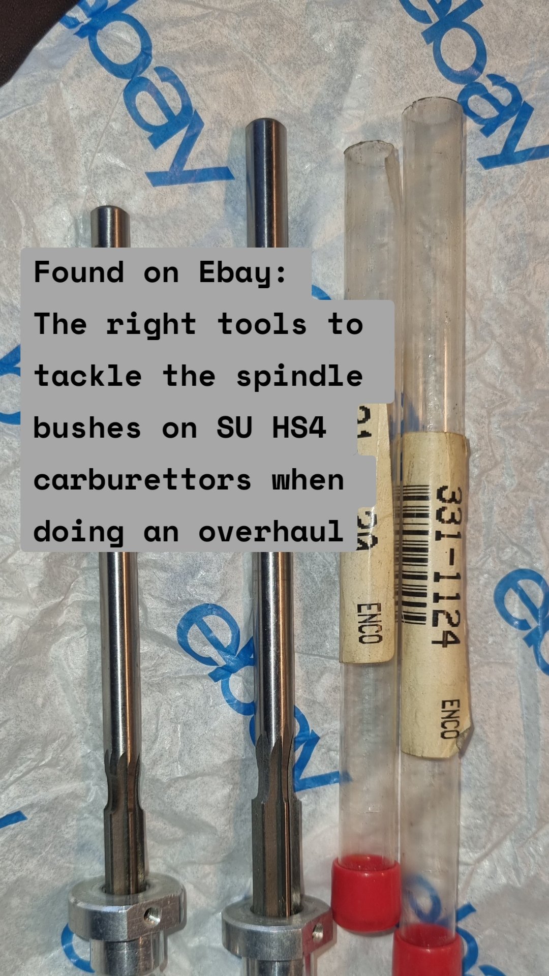 Found on Ebay:
The right tools to tackle the spindle bushes on SU HS4 carburettors when doing an overhaul